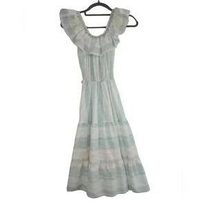 Vintage Kingly Pastel Striped Maxi Dress Ruffle Top Junior's Size 3/4 *Read*